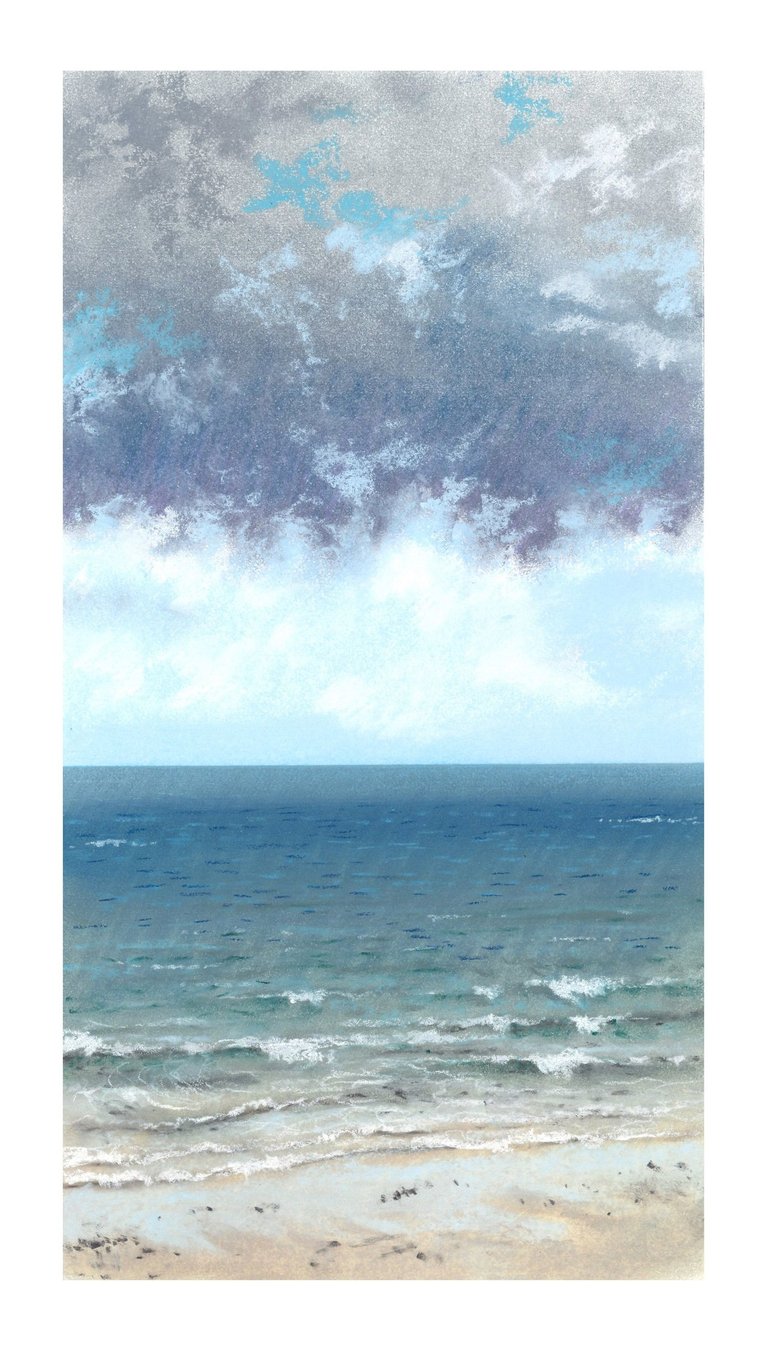 Dessin au pastel sec représentant la Plage du Sillon à Saint-Malo