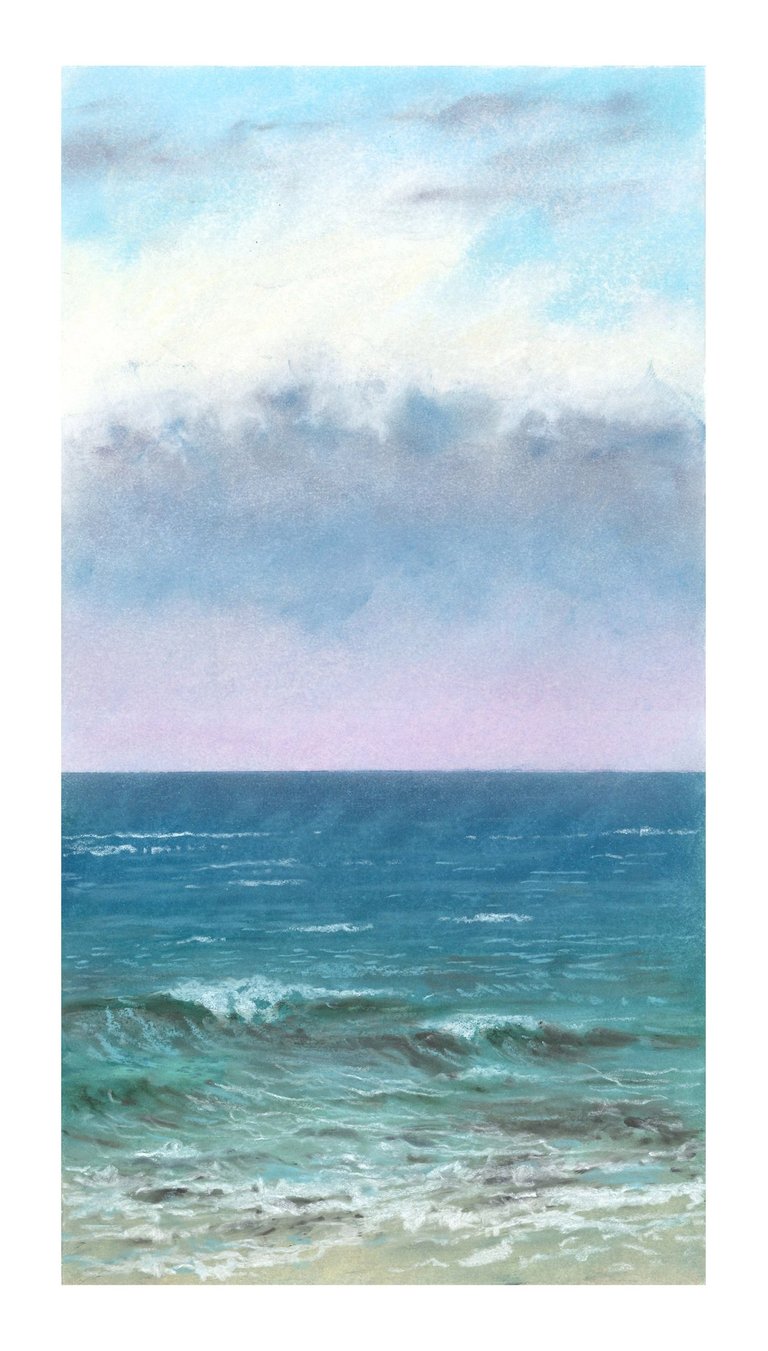 Dessin au pastel sec représentant la Plage du Sillon à Saint-Malo