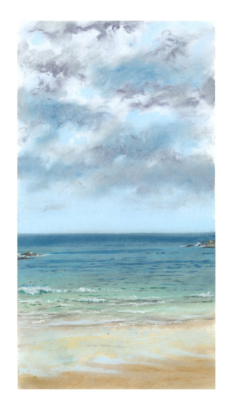 Dessin au pastel sec représentant la Plage du Sillon à Saint-Malo
