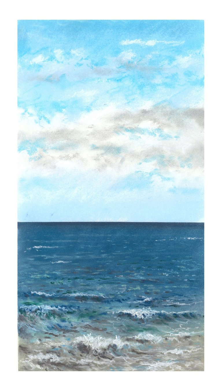 Dessin au pastel sec représentant la Plage du Sillon à Saint-Malo