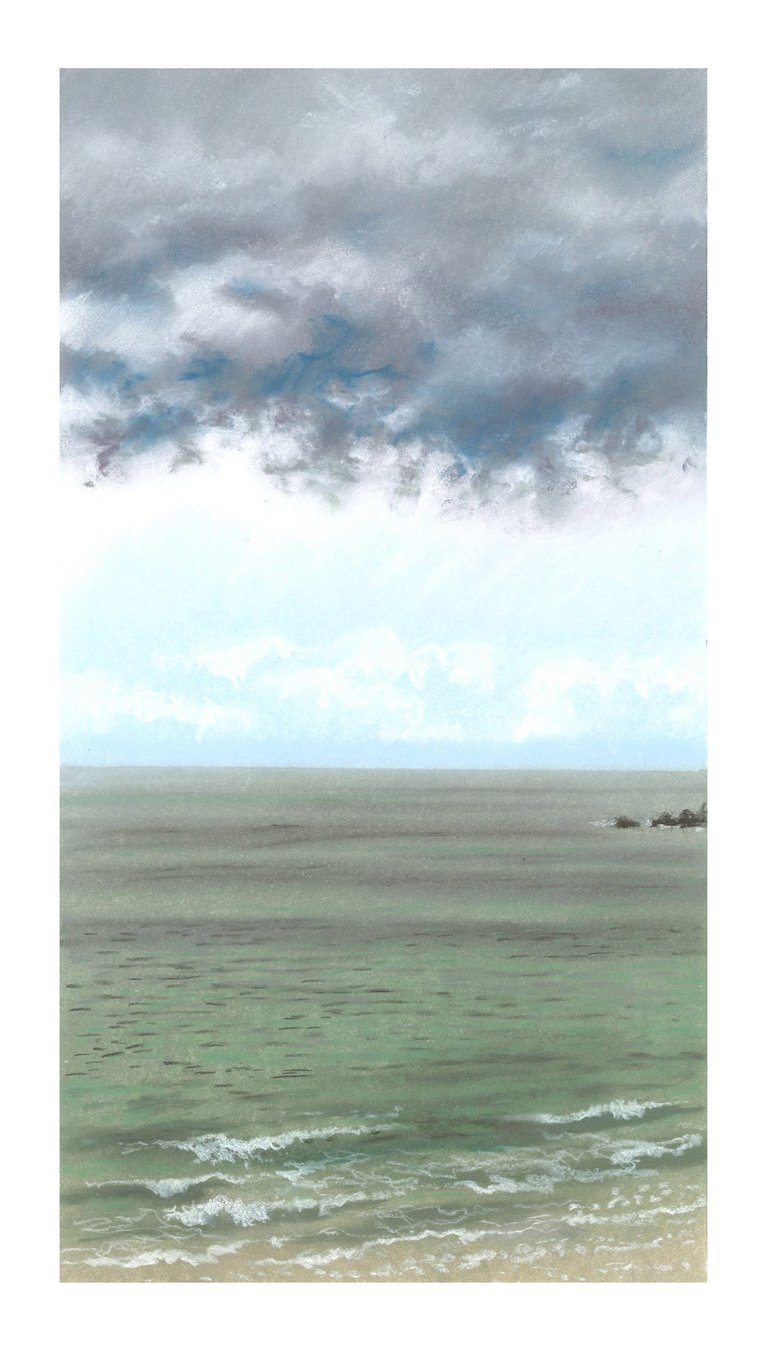 Dessin au pastel sec représentant la Plage du Sillon à Saint-Malo