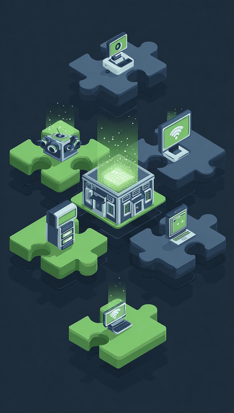 a puzzle piece of puzzle pieces with a laptop and other devices
