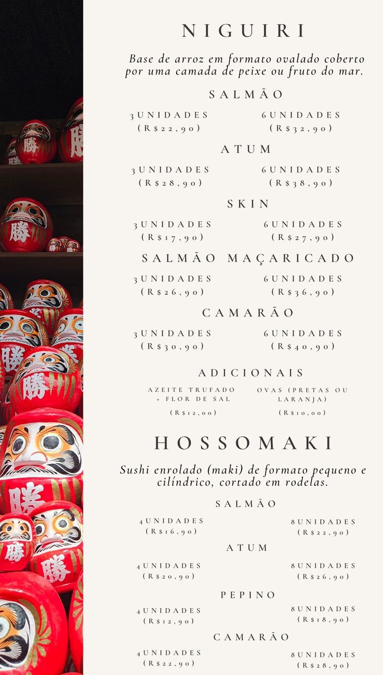 Cardápio Daruma Temaki e Rolls