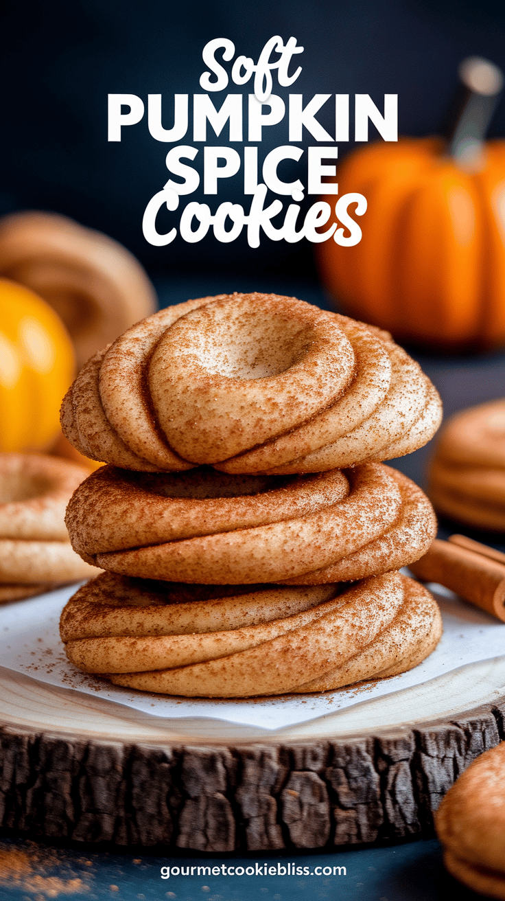 Stacked pumpkin spice snickerdoodles with cinnamon-sugar topping on a rustic board.