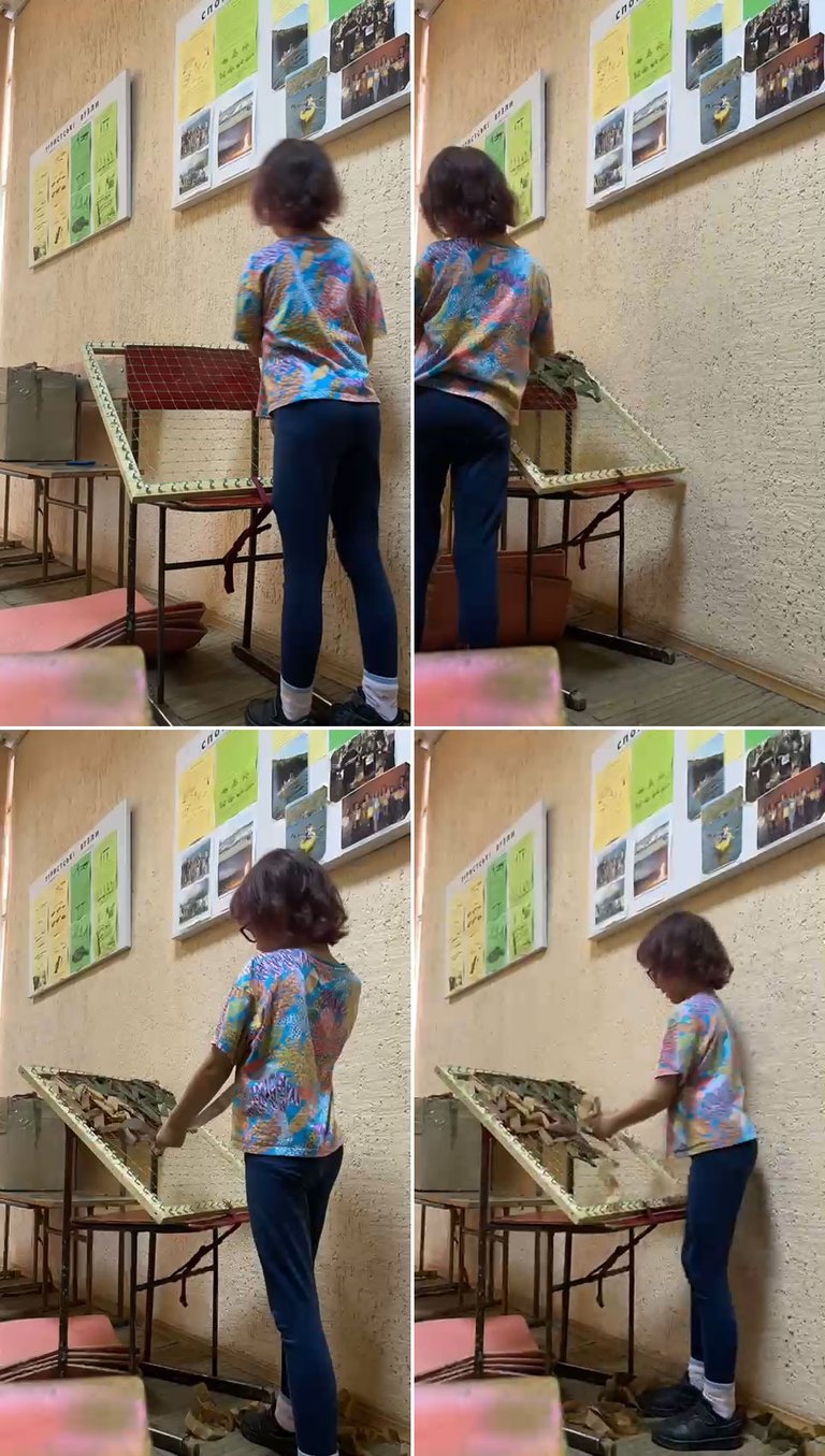 girl making camouflage net