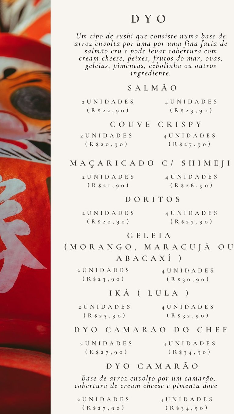 Cardápio Daruma Temaki e Rolls