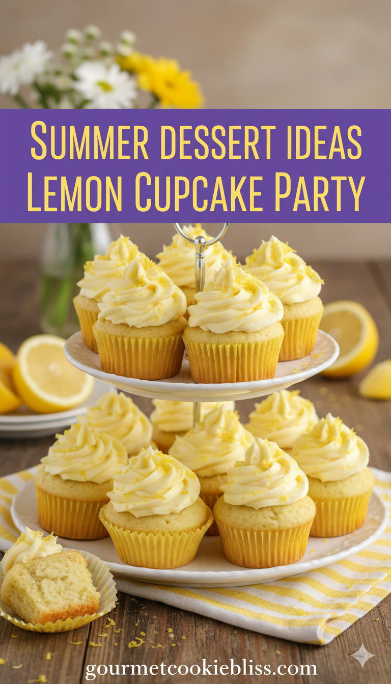 A beautiful display of lemon cupcakes with zesty buttercream on a tiered stand, perfect for a party.