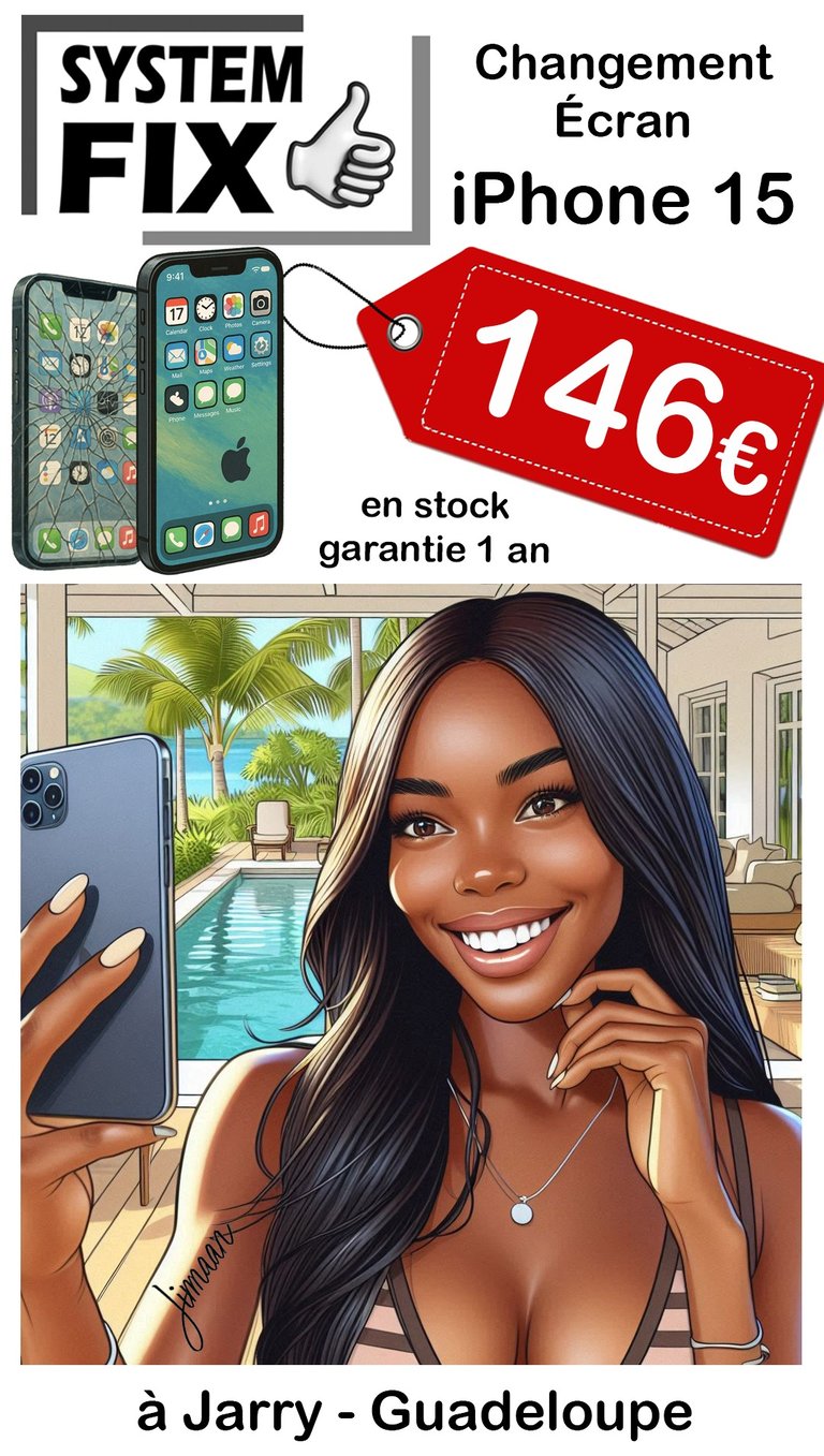 réparation écran iPhone 15 en Guadeloupe, à Jarry
