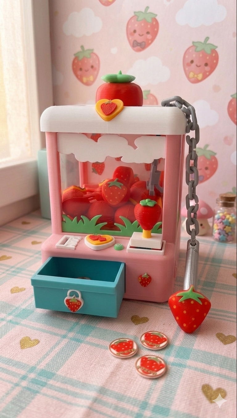 mini desktop strawberry inspired claw machine