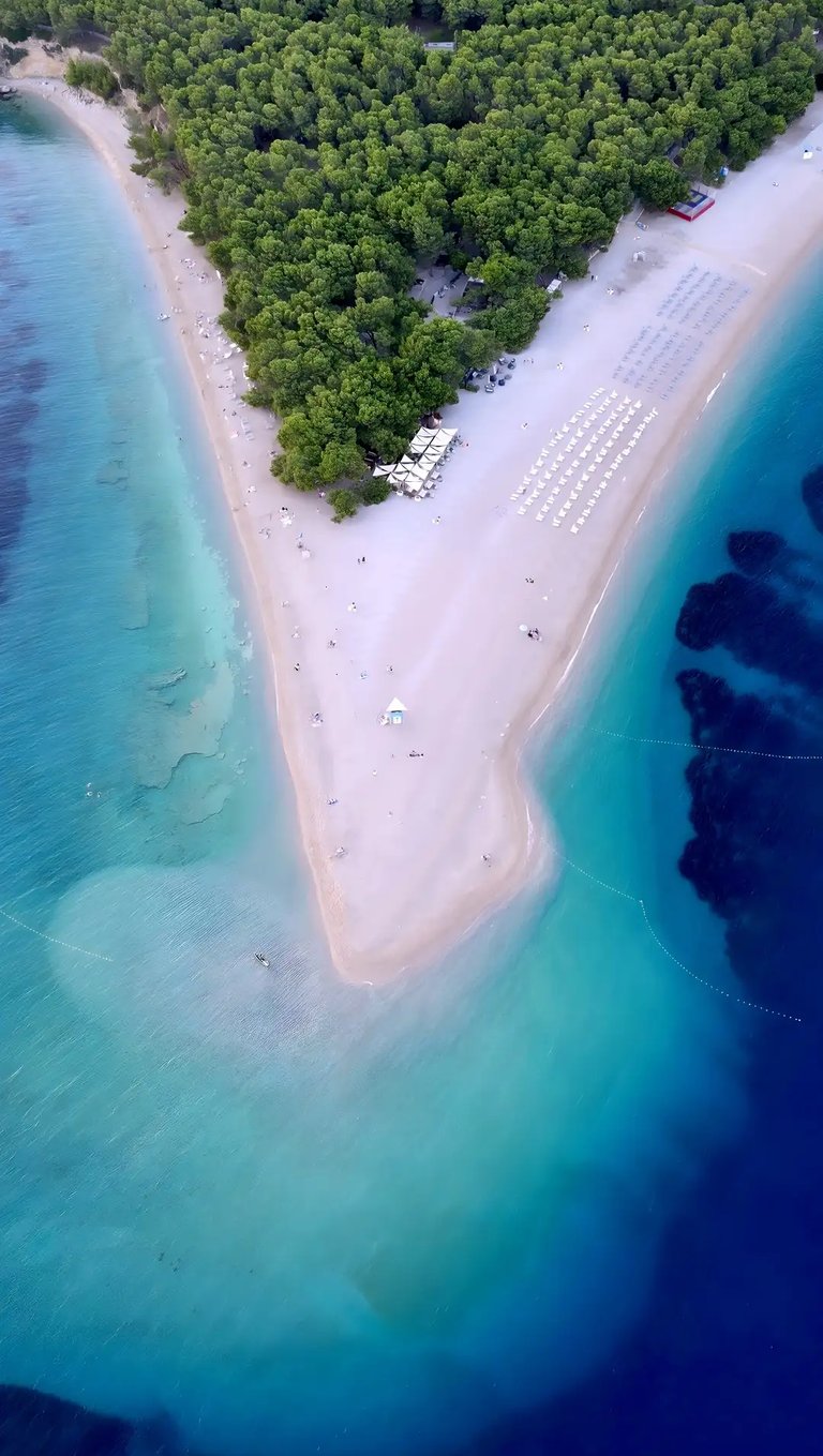 Aerial view of Zlatni Rat (Golden Horn Beach) during a private boat tour from Split