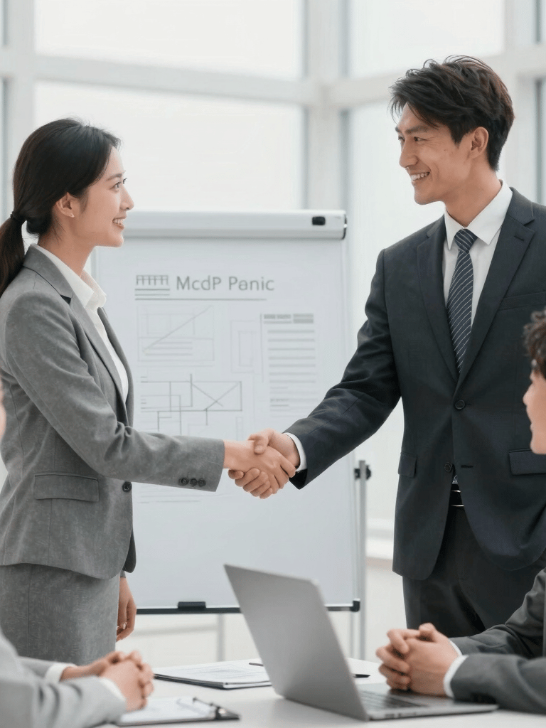 A clean, professional office environment with a team collaborating on digital marketing strategies.