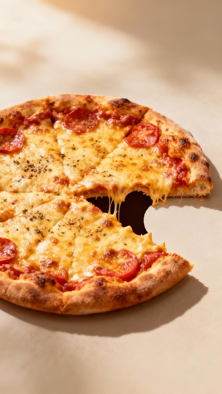 Pizza tonda senza uno spicchio, forma di Pac Man