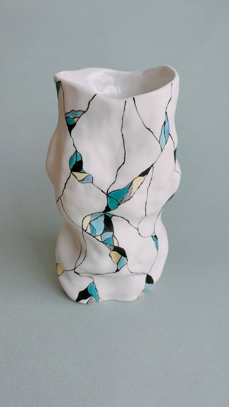 Vase, style Mosaïque, 20 cm,  Porcelaine blanche