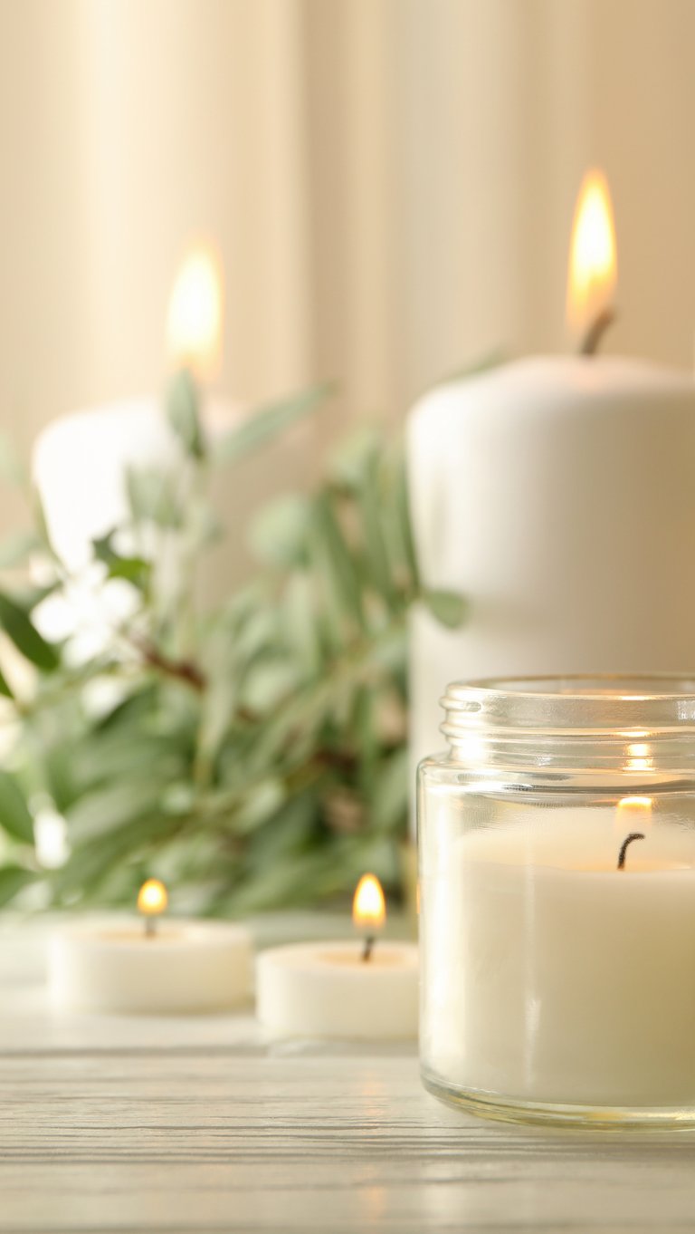 a candle with candles and candles on a table