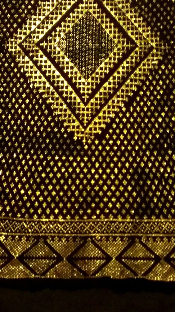 Black Assuit with gold Tally embroidery, vintage geometric patern