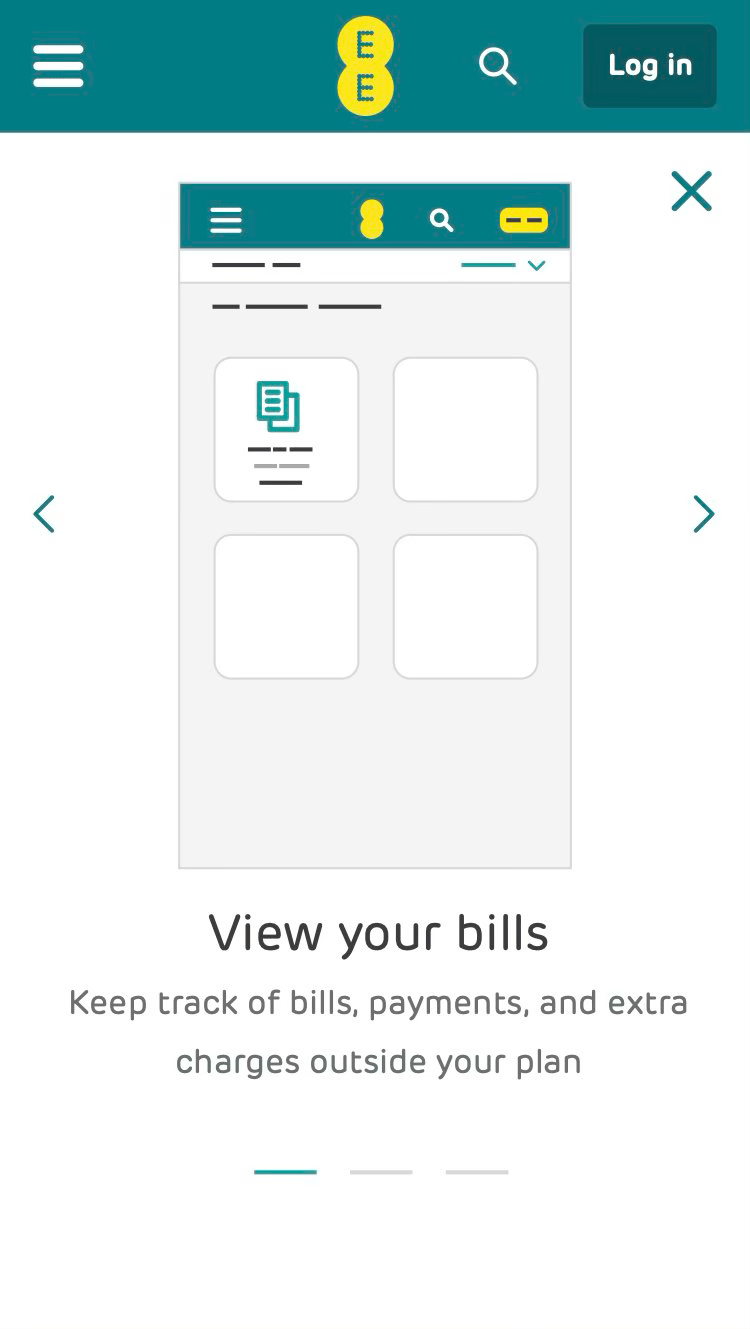 UI design showing an illustration of the MyEE app with the bill tile being displayed.