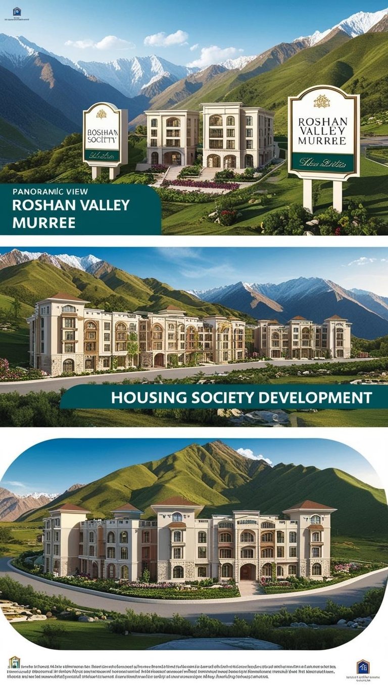 a group of three pictures of a mountain view of a house