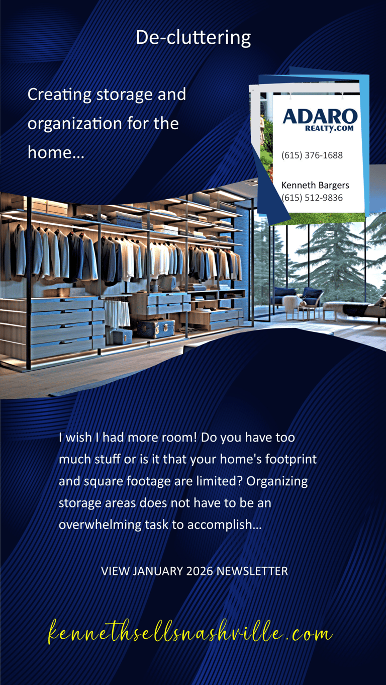 creating storage and organization, january 2026 newsletter, kenneth bargers