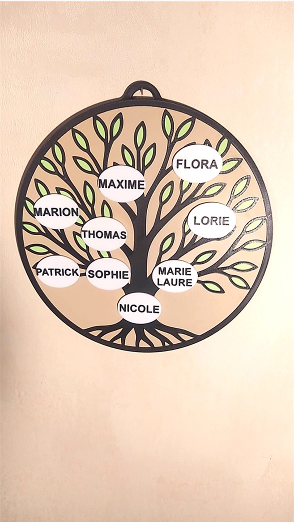Arbre généalogique imprimé en 3D en multi couleur