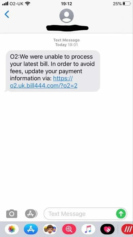SMS Fraud attempt example