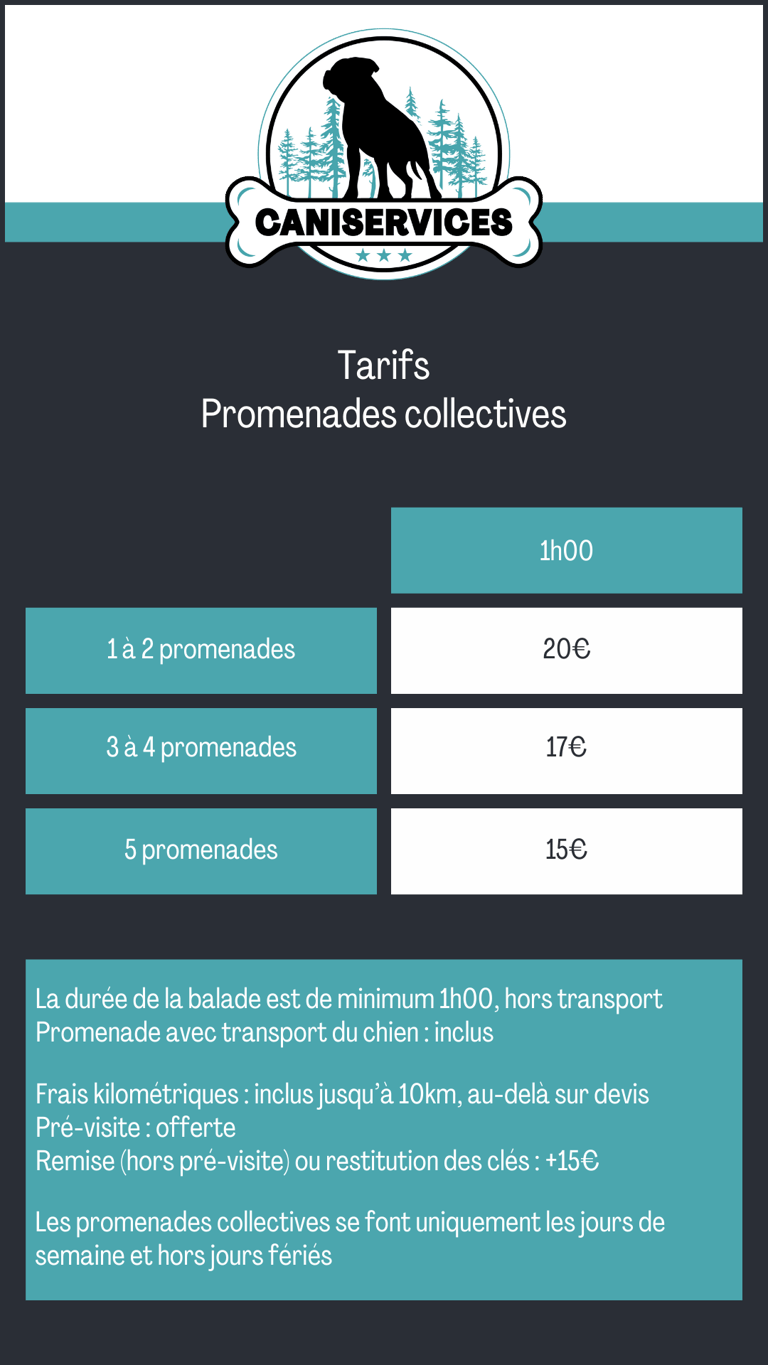Tarifs promenades collectives Caniservices