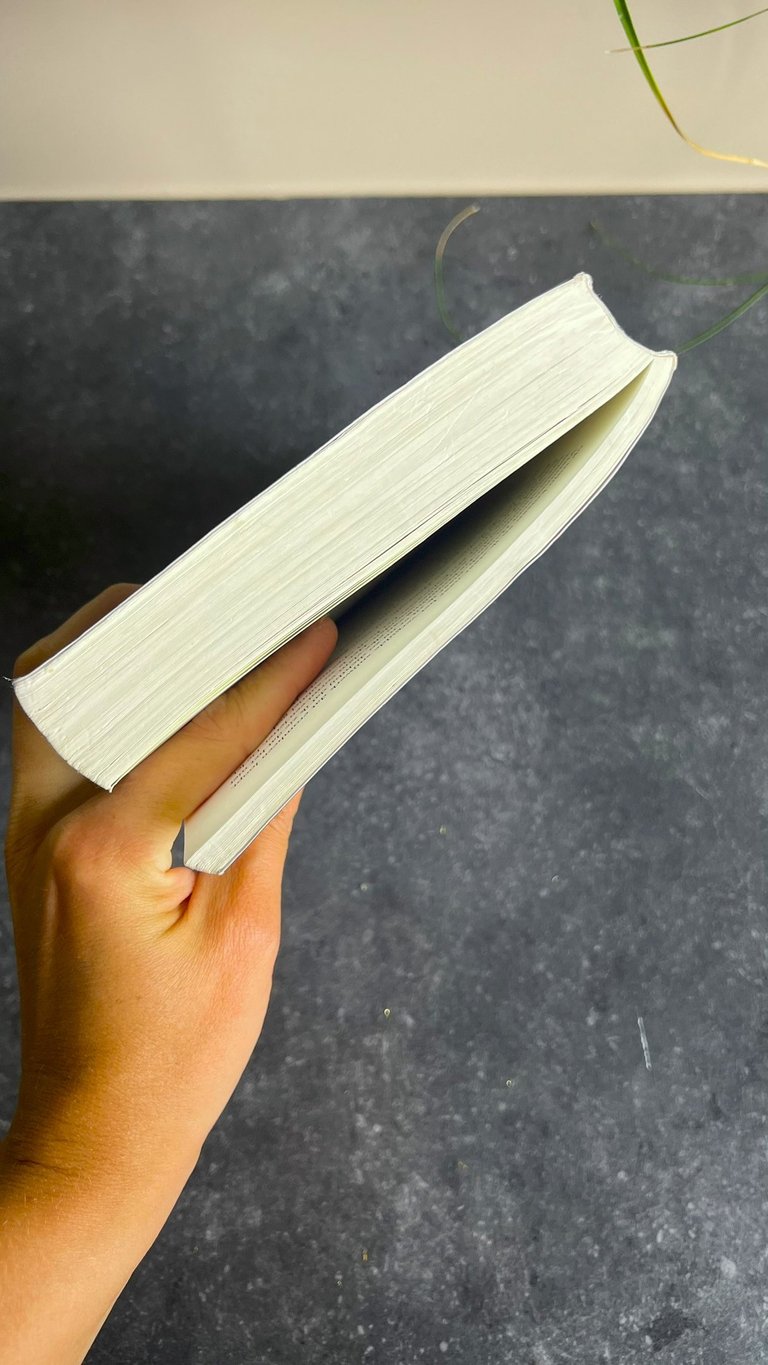 Een gesloten boek in de hand, wijsvinger er tussen om het laatste hoofdstuk te markeren