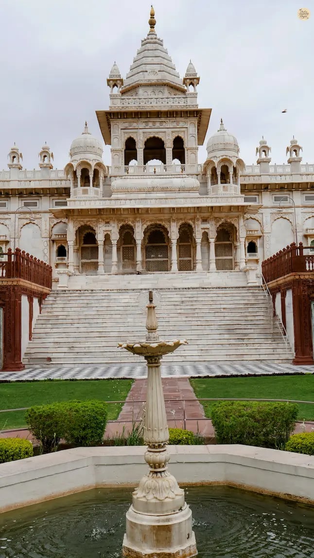 Majestic view of Jaswant Thada Jodhpur, a white marble cenotaph in desert landscape of Rajasthan