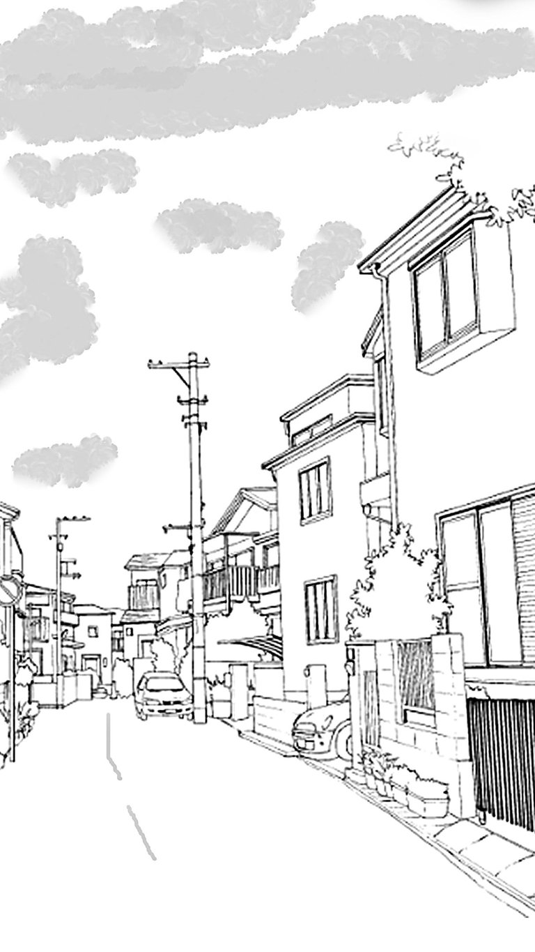 residential area anime drawing