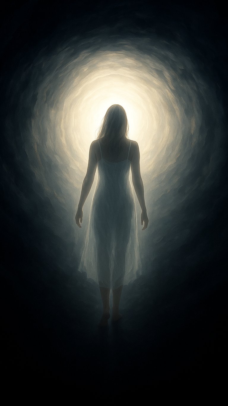 Alma femenina yendo por el túnel hacia la Luz