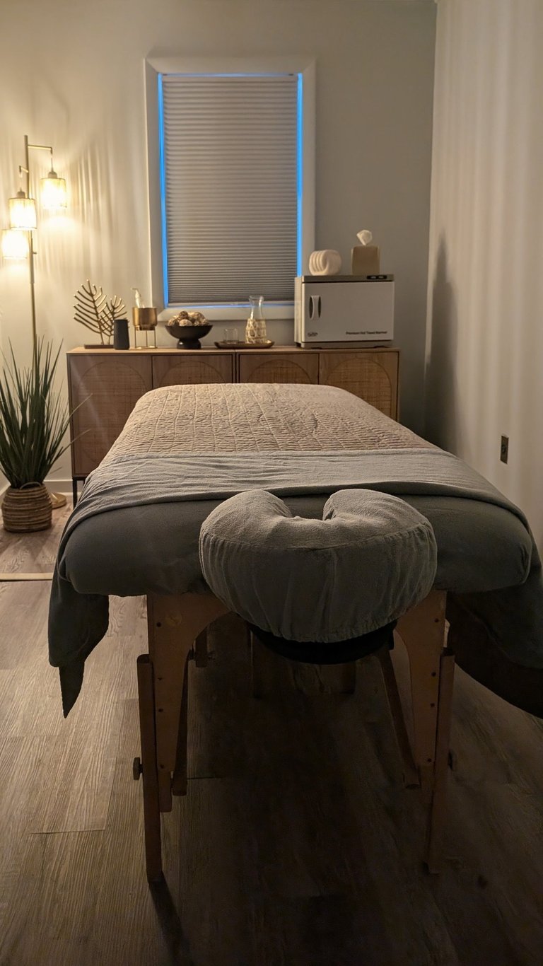 a massage table with a hot towel warmer