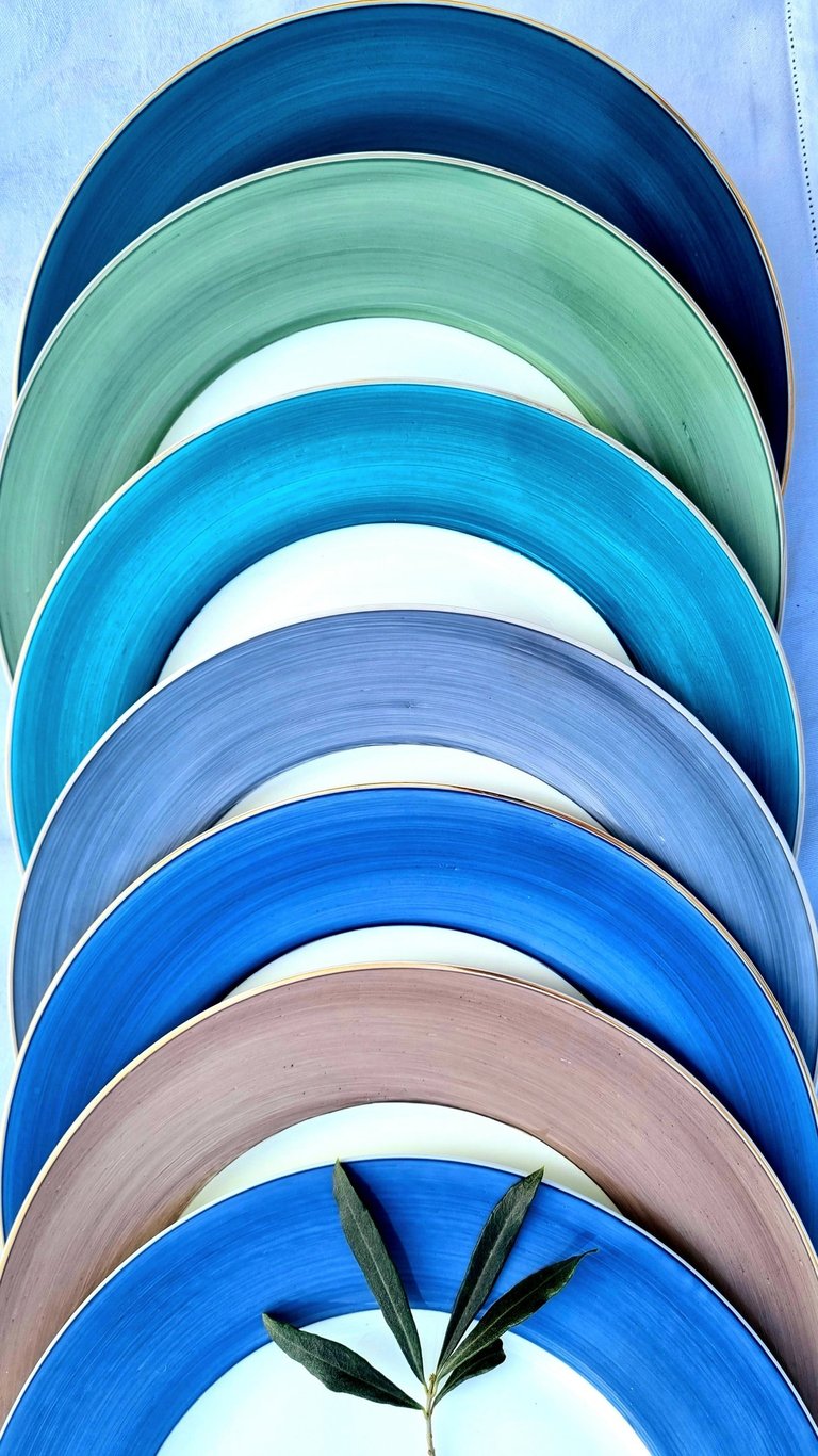 assiettes en porcelaine de différentes couleurs bleu