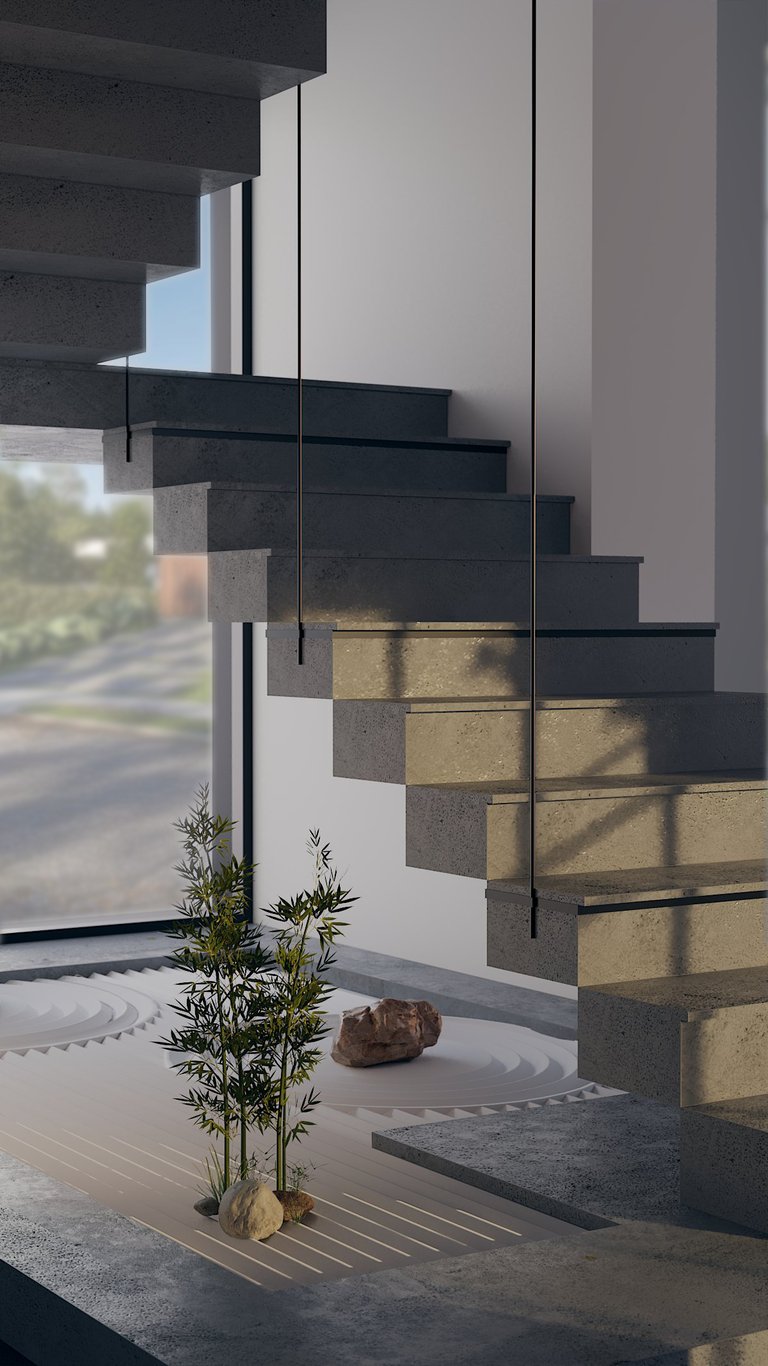 Floating concrete staircase detail, modern UAE interior