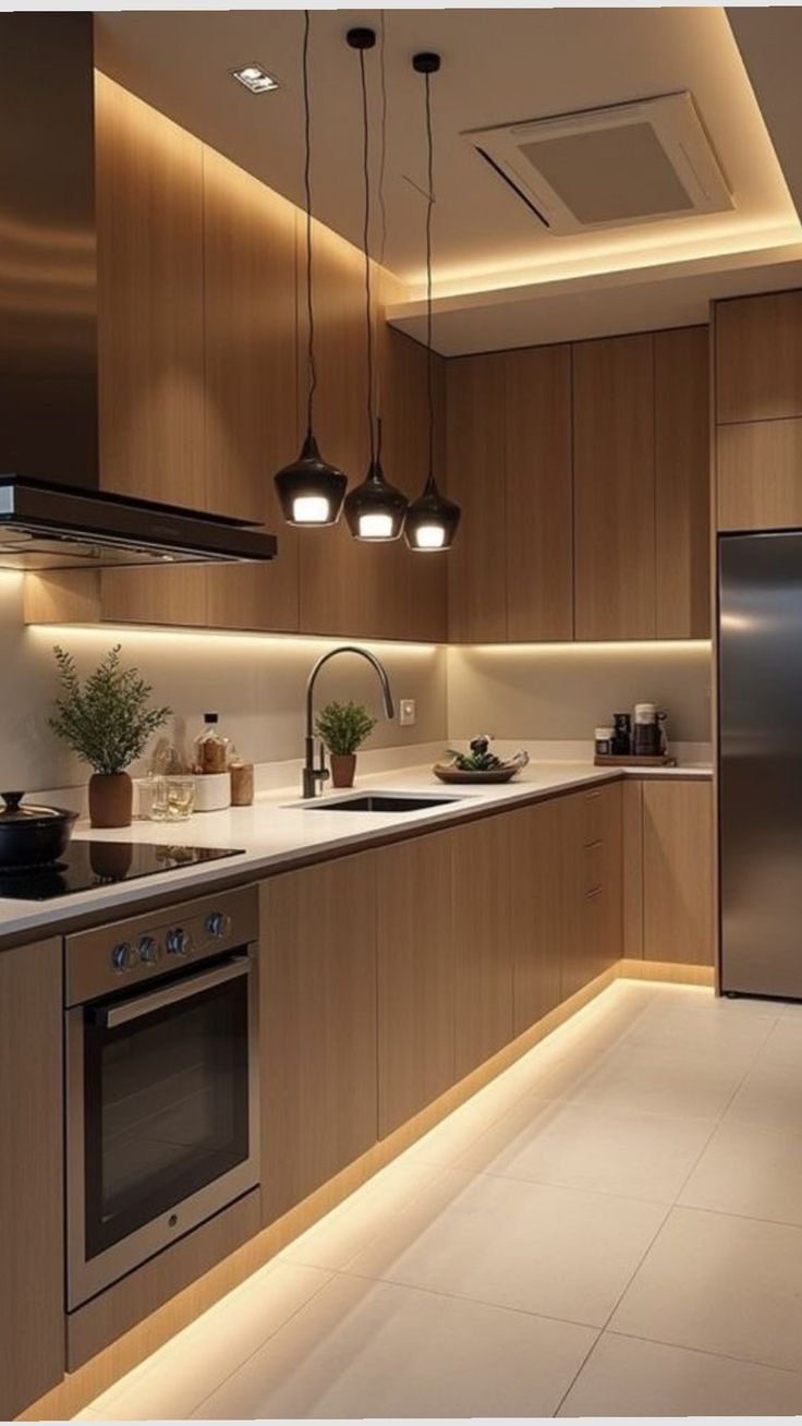 Ergonomik dolap sistemleri kullanılan mutfak tasarımı