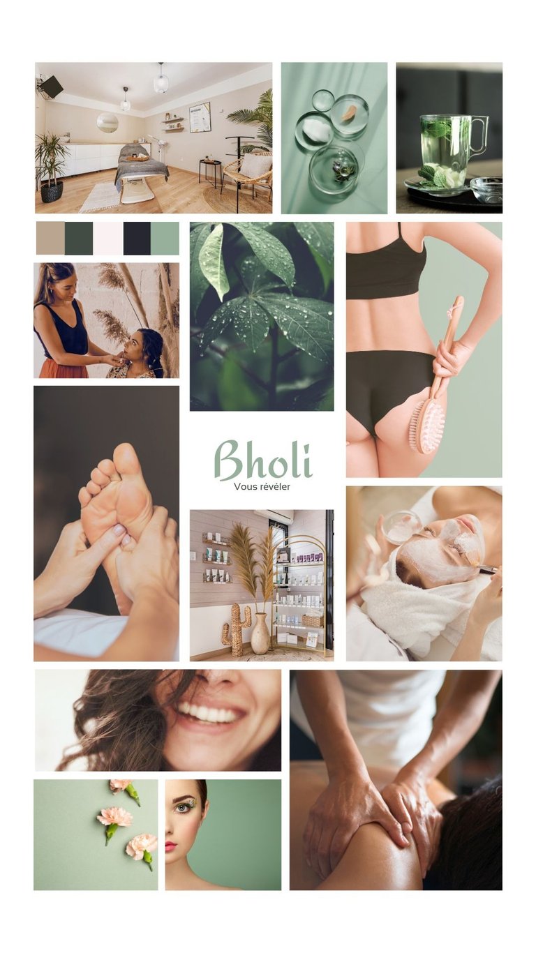 Moodboard d'un institut de beauté réalisé lors d'un accompagnement bien-être well'com