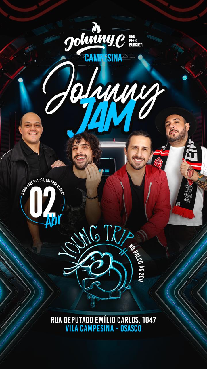 Banda Young Trip tocando rock ao vivo no Johnny C em Osasco com público animado