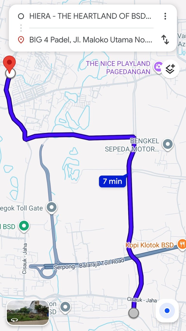 jarak waktu tempuh dari hiera bsd ke big 4 padel