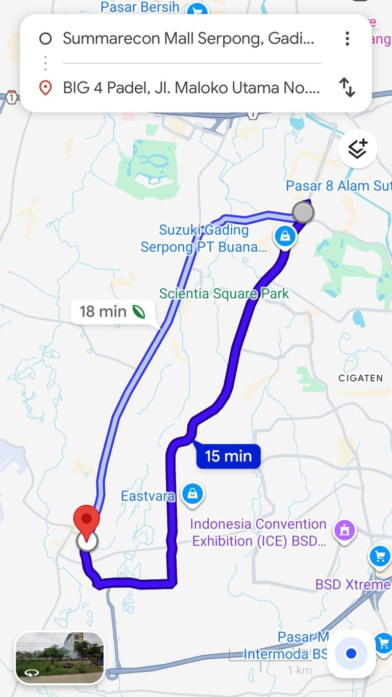 jarak waktu tempuh dari mall sms gading serpong menuju big 4 padel bsd