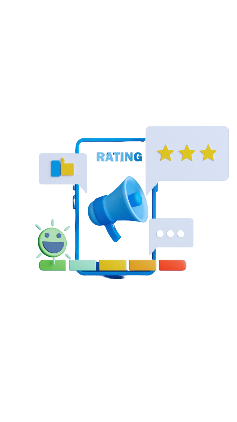 a person holding a megaphone with a star on it for high reviews and brand