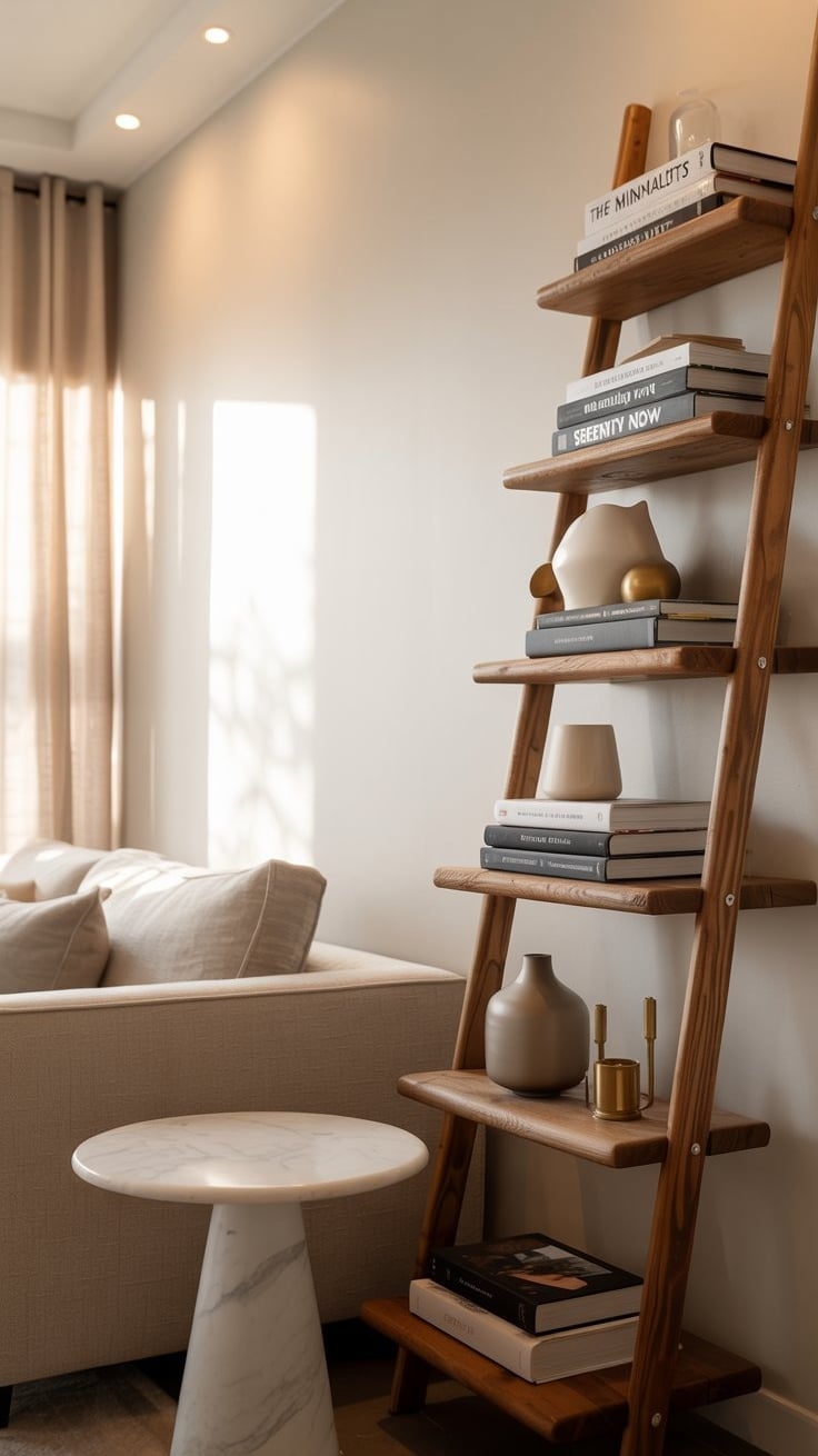 a ladder ladder - like ladder - like shelf with bookshelves and a table