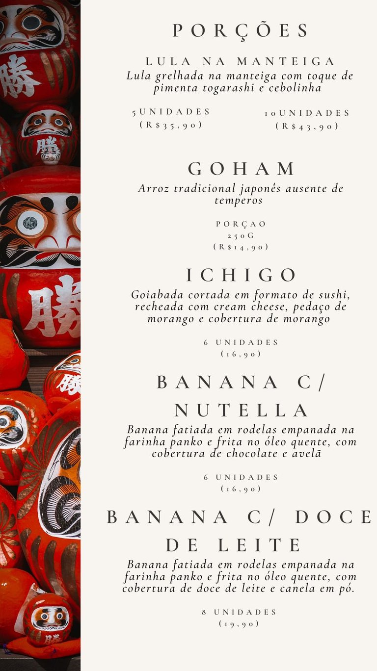 Cardápio Daruma Temaki e Rolls