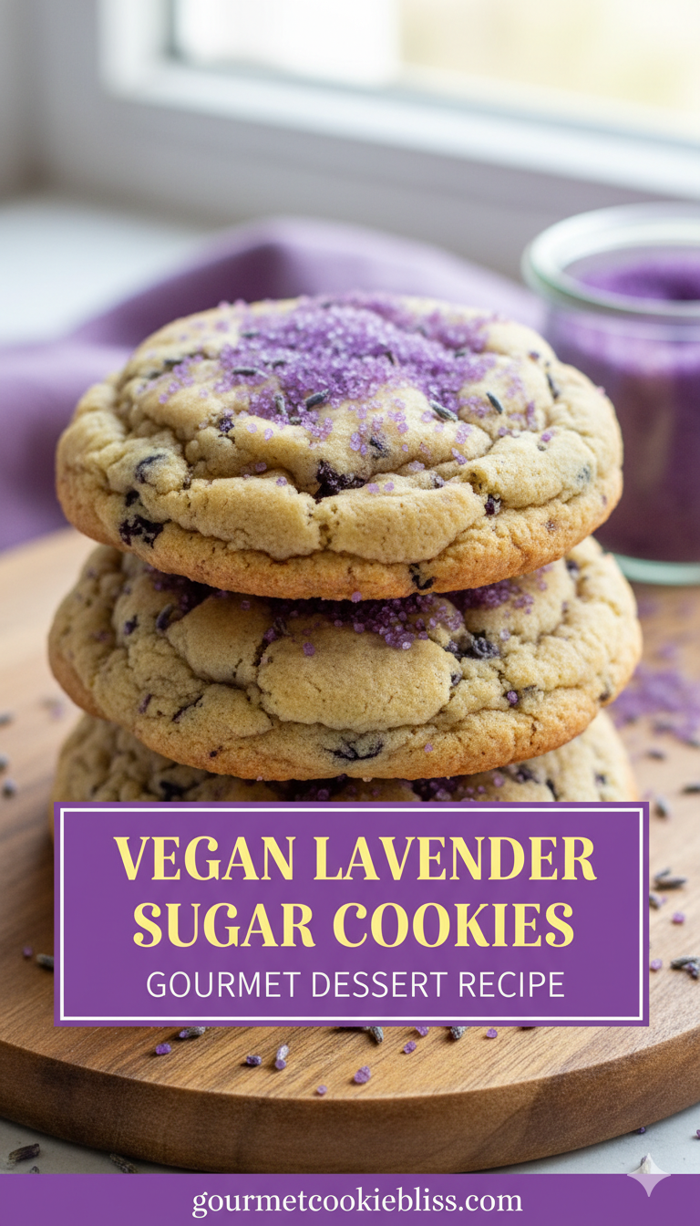 A stack of three incredibly moist vegan lavender sugar cookies, featuring prominent lavender specks