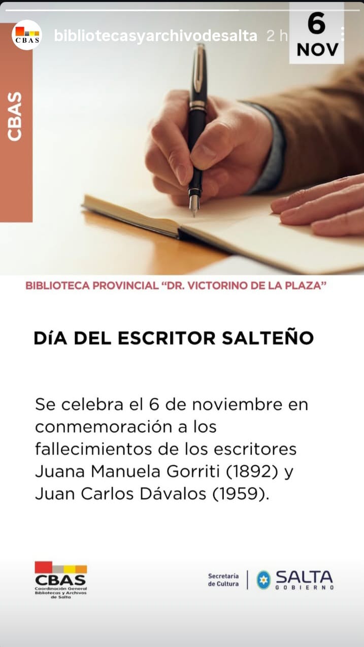 6 de Noviembre Día del Escritor Salteño