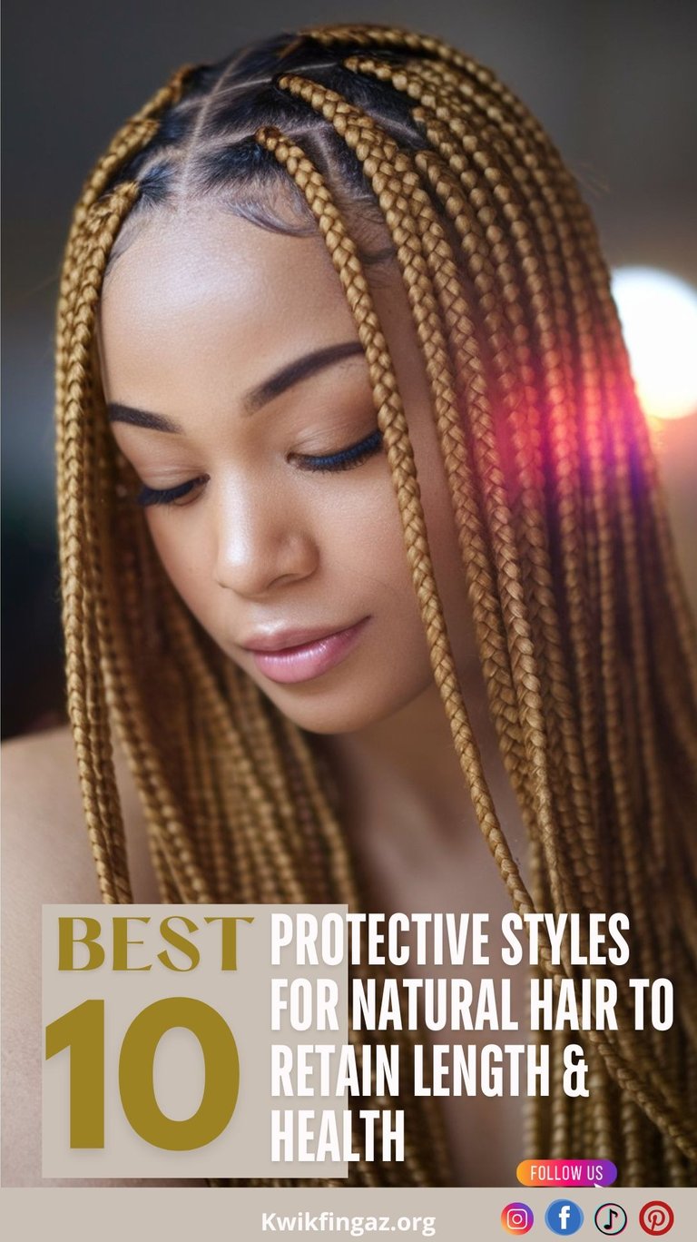 A close-up shot highlights the flawless precision of a woman’s medium-length box braids, emphasizing the clean, uniform parts