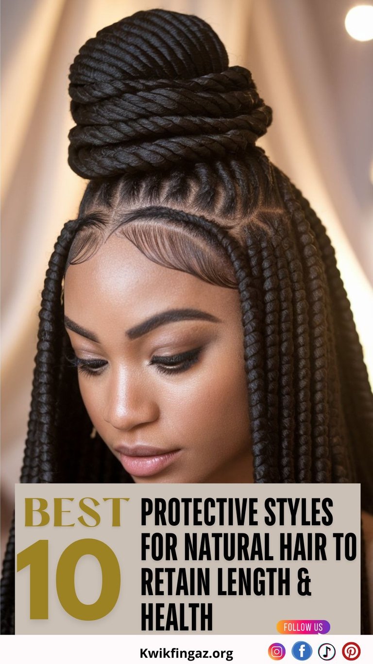 Imagine a stunning, high-resolution close-up of a Black woman with long, luxurious passion twists styled into an elegant, coi