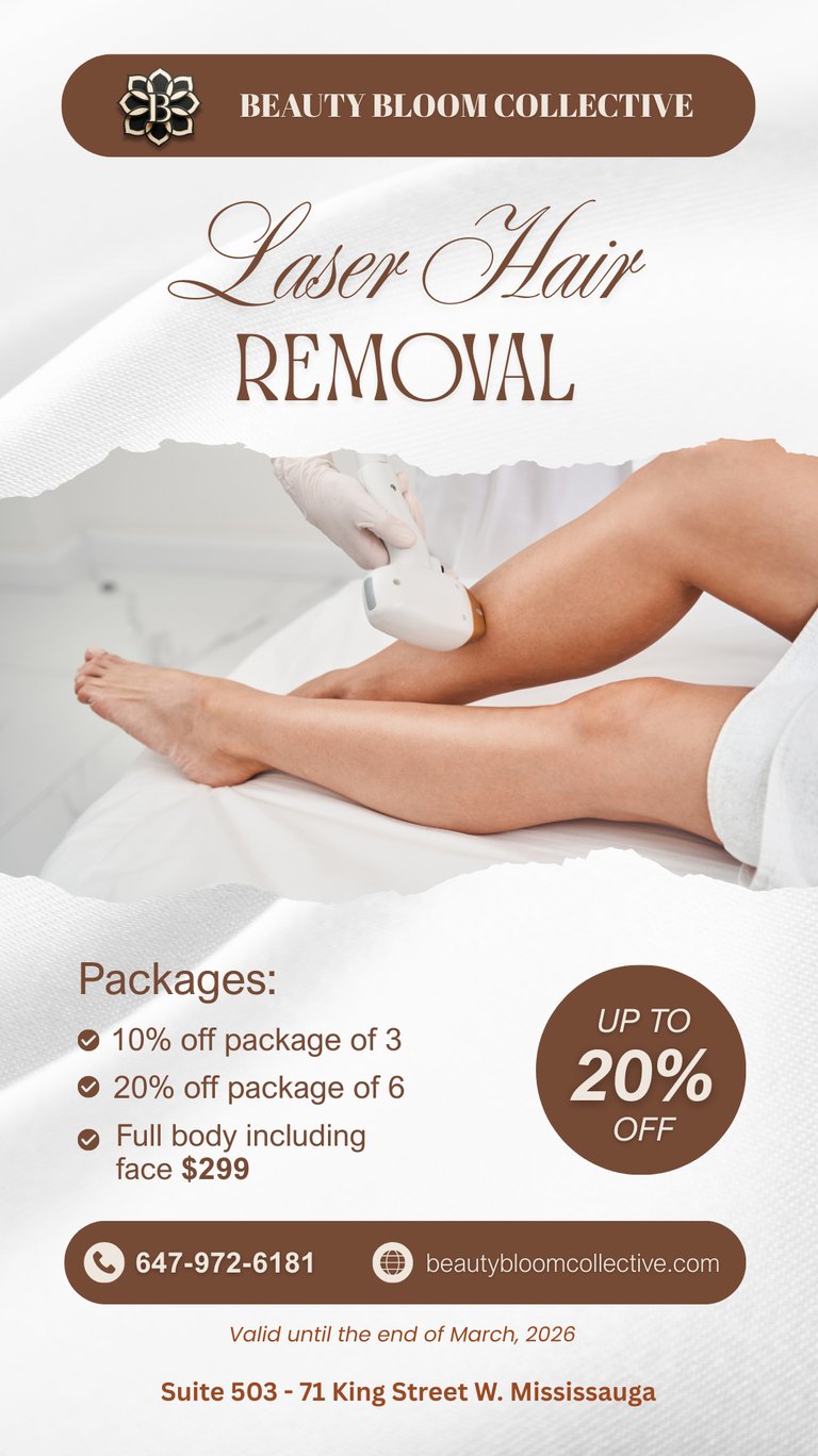 Professional laser hair removal treatment on legs at Beauty Bloom Collective clinic in Mississauga.