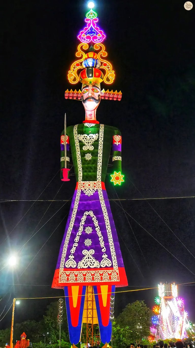 World’s tallest effigy of Ravana at Kota Dussehra Mela, glowing with grandeur before the final blaze of triumph.