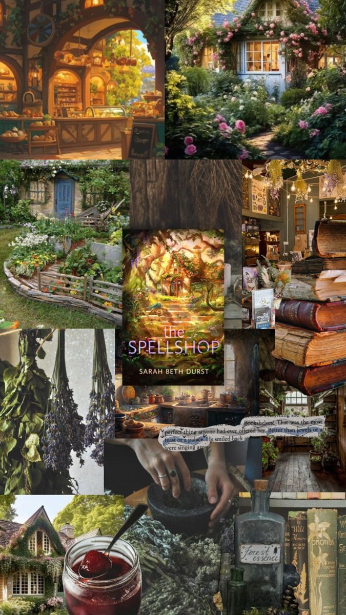 a collage of photos of a house with a lot of books