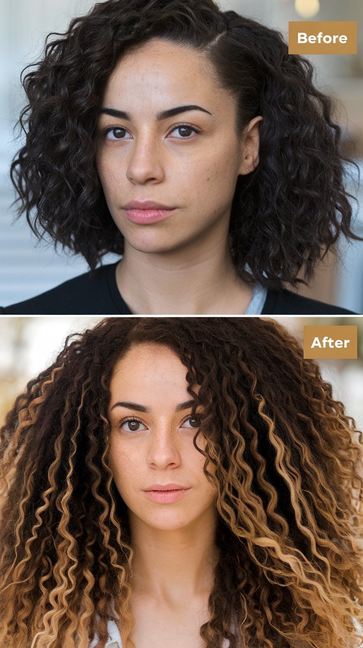 A side-by-side comparison of natural hair length before and after consistent use of protective styles, highlighting visible g