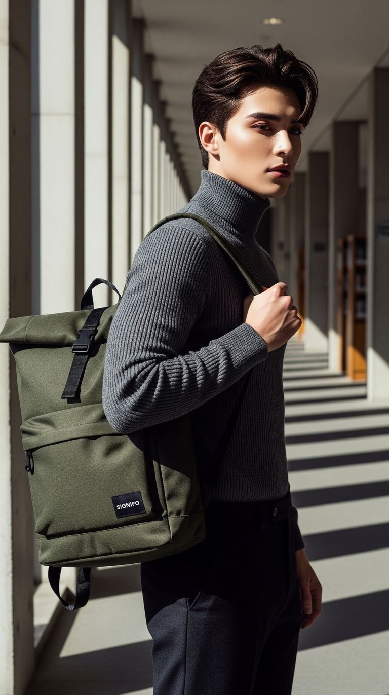 Ransel (backpack) dari kanvas SIGNIFO, ide produk untuk brand fashion dengan gaya profesional.