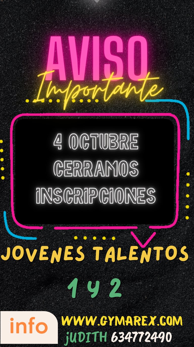 Cerramos inscripciones grupo joven talento 1 y2 , club gimnastico gymarex, grupo de gimnasia 
